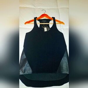 Rag & Bone Black Chieftan Sleeveless Top with Leather Accents